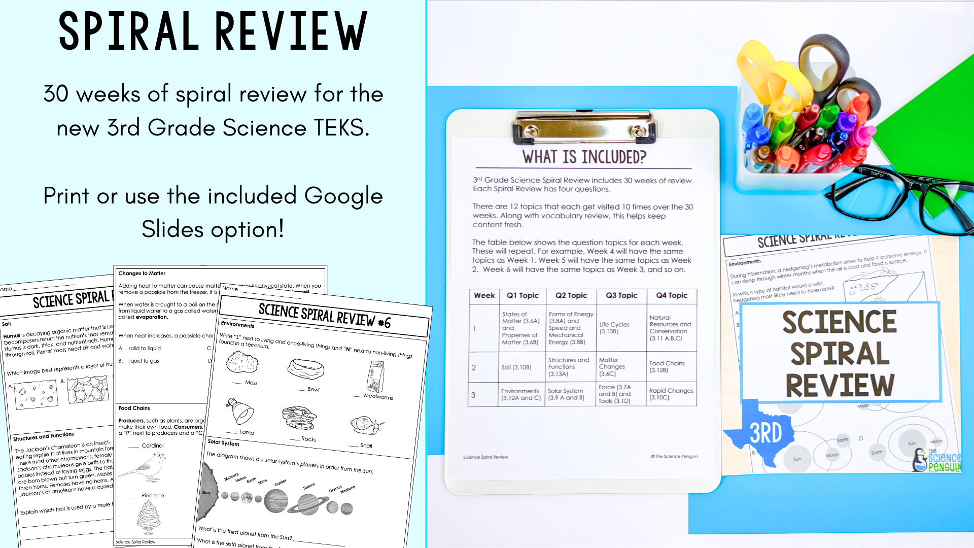 Spiral review for 3rd Grade Science TEKS