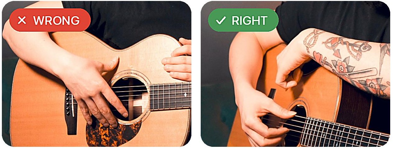 Wrist on the guitar: wrong and right