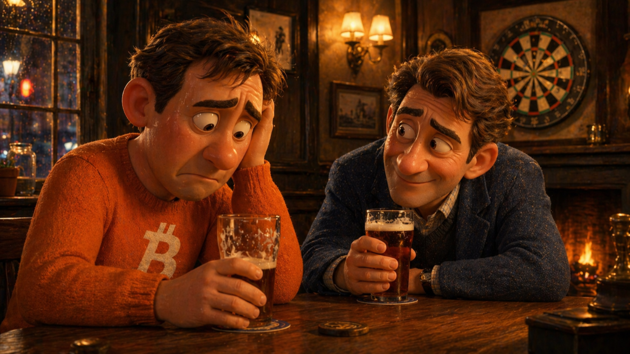 Stylised illustration of an Ethereum coin radiating yield while a Bitcoin coin sits static beside it representing productive money thesis