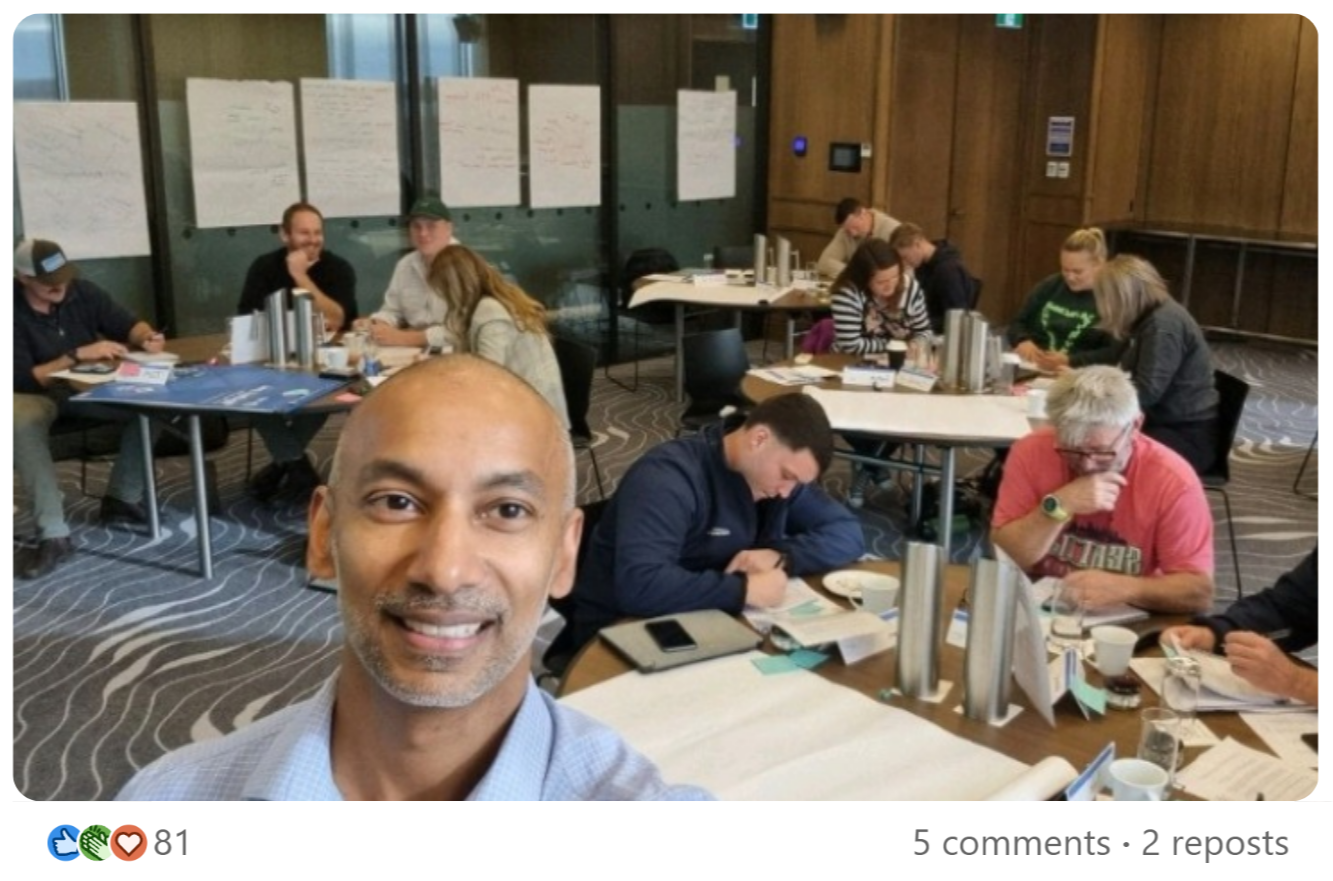 Original LinkedIn post from Varun Dhani about the PGG Wrightson sales workshop