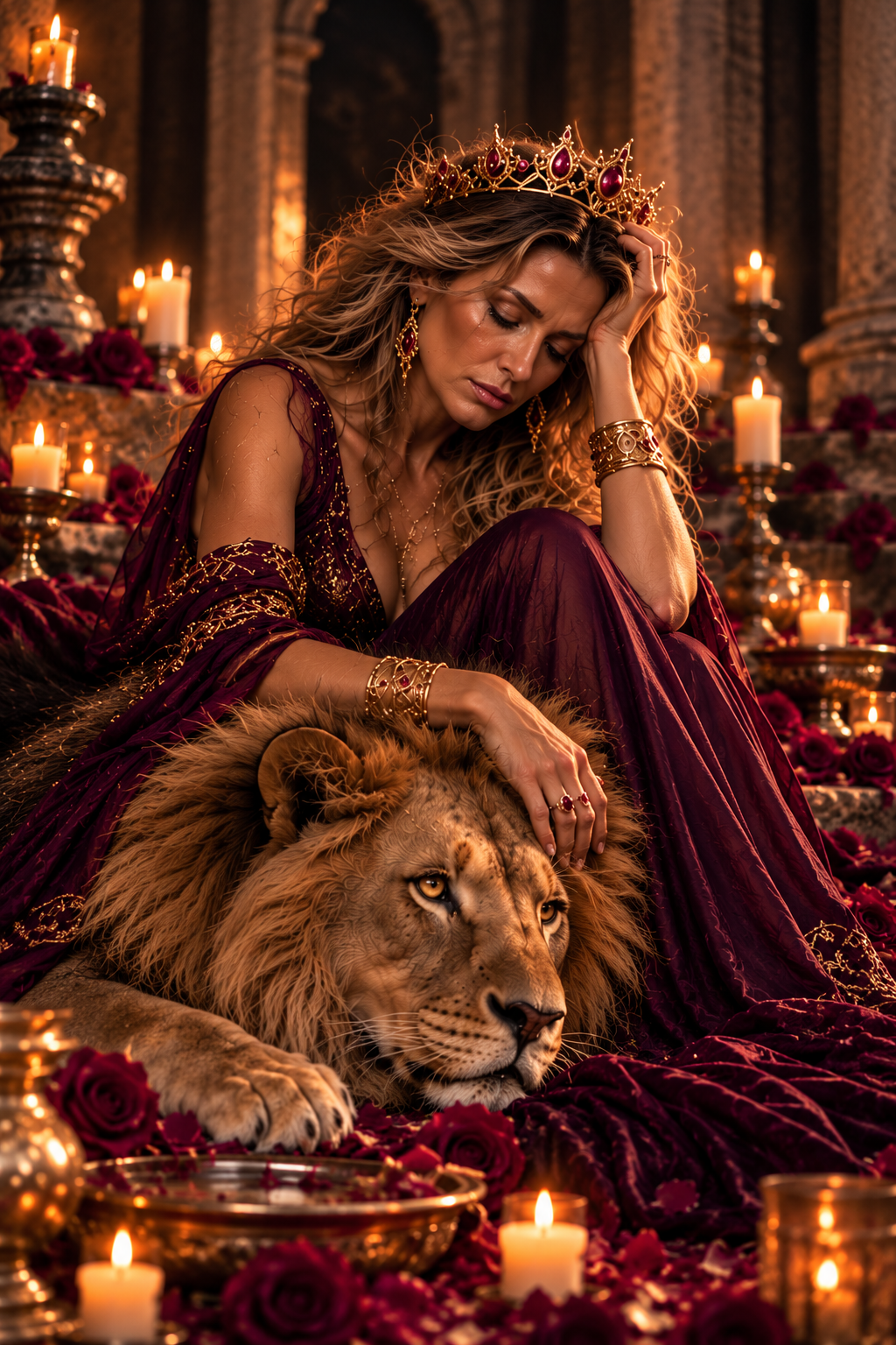 DESCEND: a candlelit queen beside her lion, the courage to feel