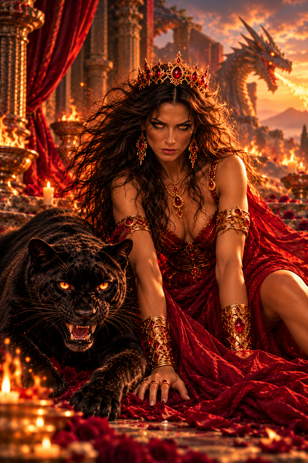 RECLAIM: a crimson queen with a roaring dragon, the fire to choose