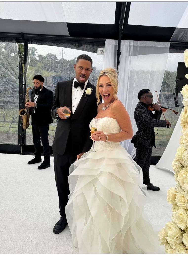 Brooke Castillo Hicks and Elijah Hicks celebrating their wedding in Healdsburg on April 11, 2026