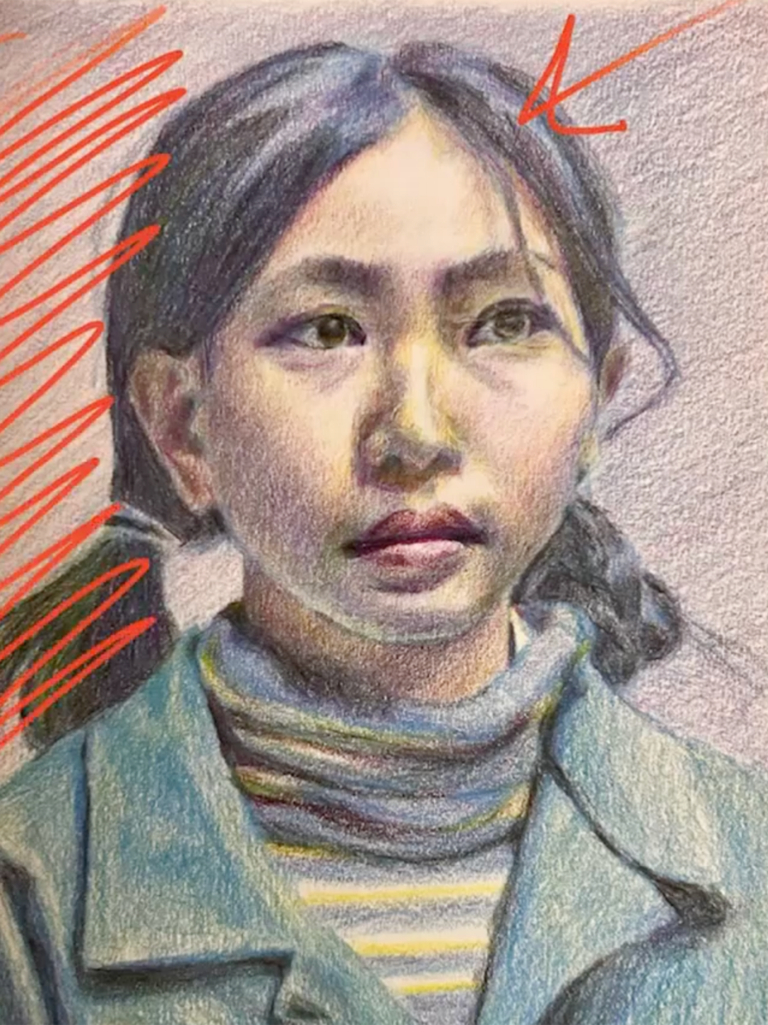 Color Lab student artwork with personalized critique draw-over