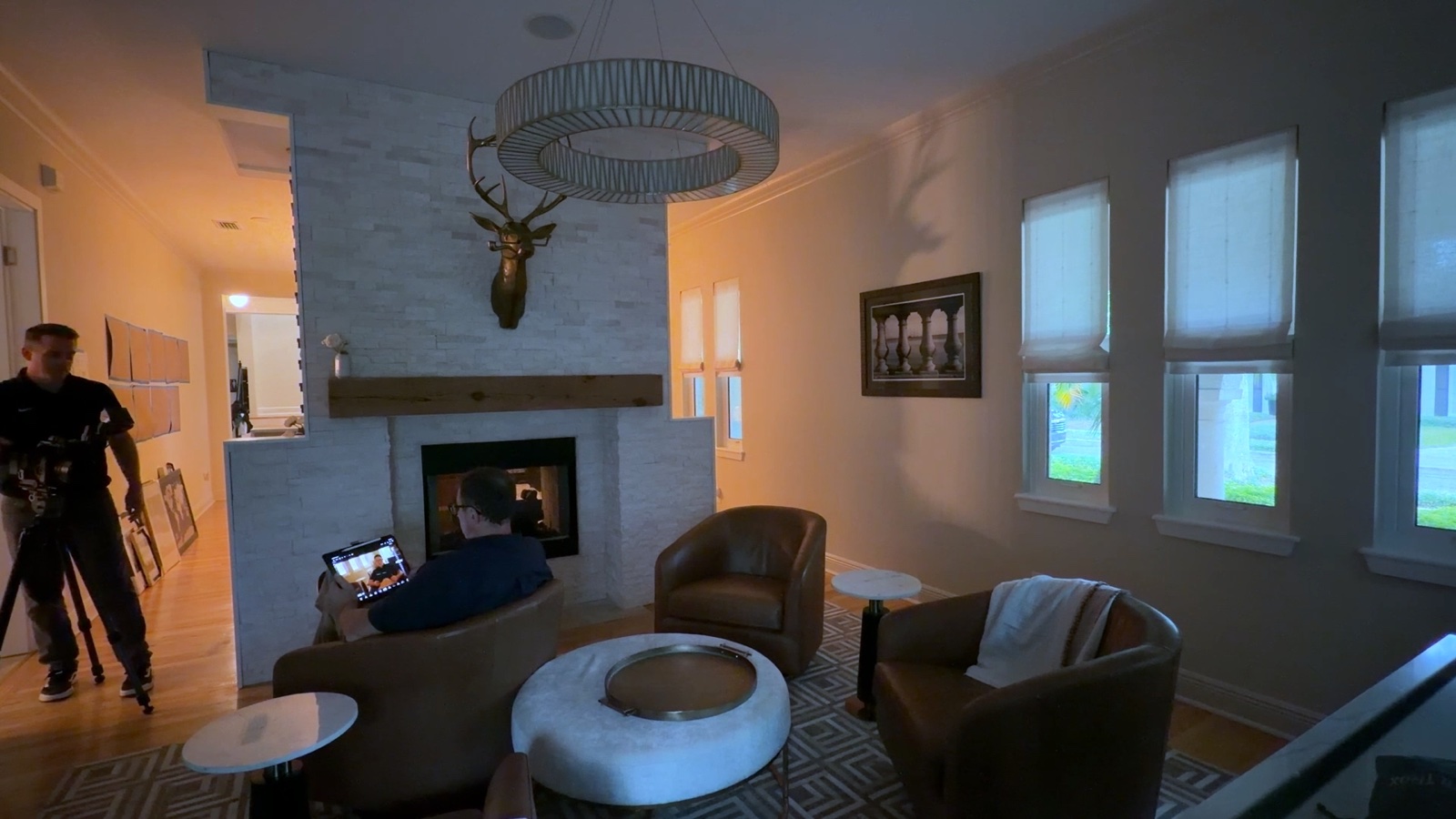 Dark living room before the interview lighting was added