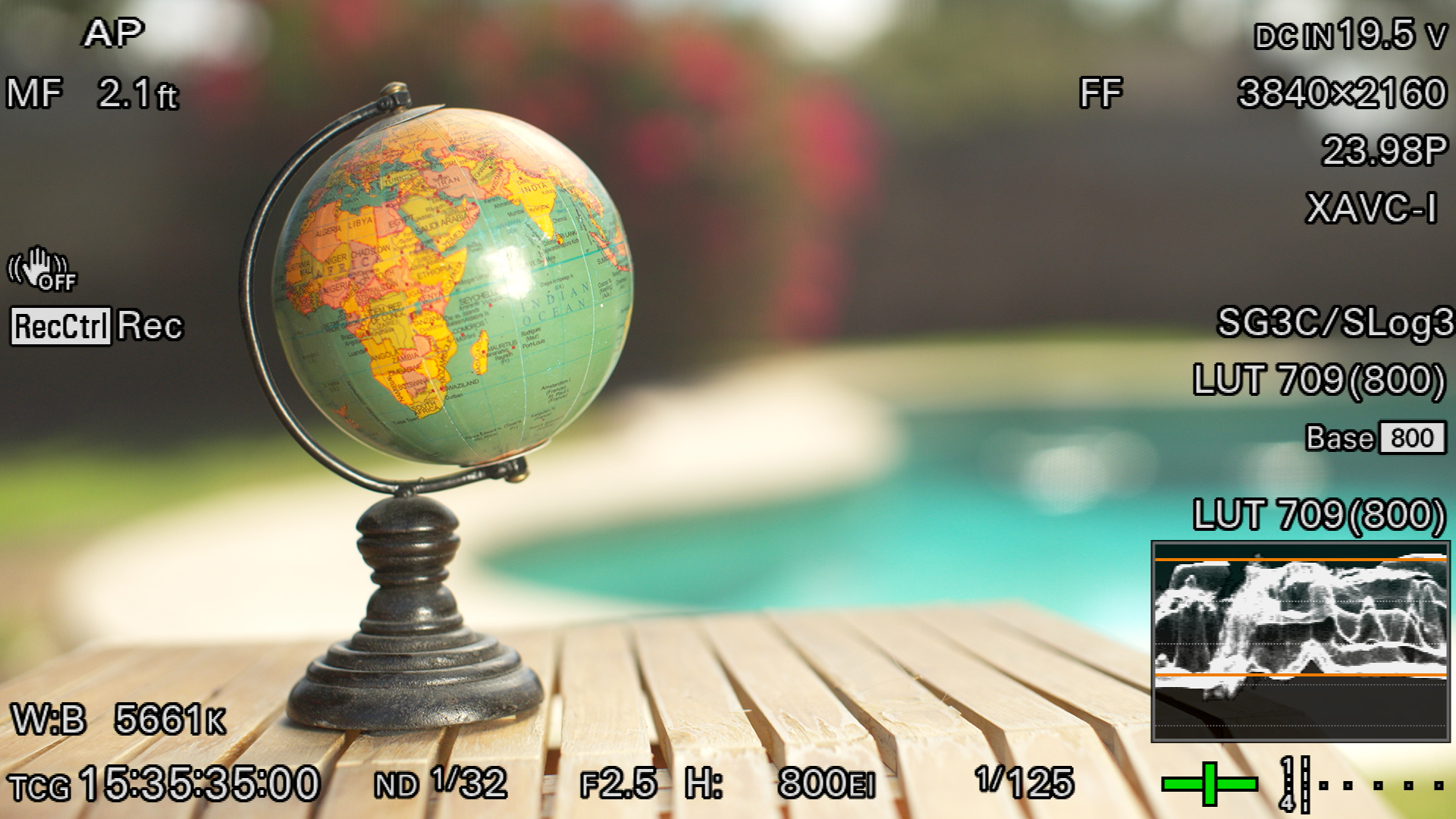 Silver reflector creating a bright hard hotspot on the globe
