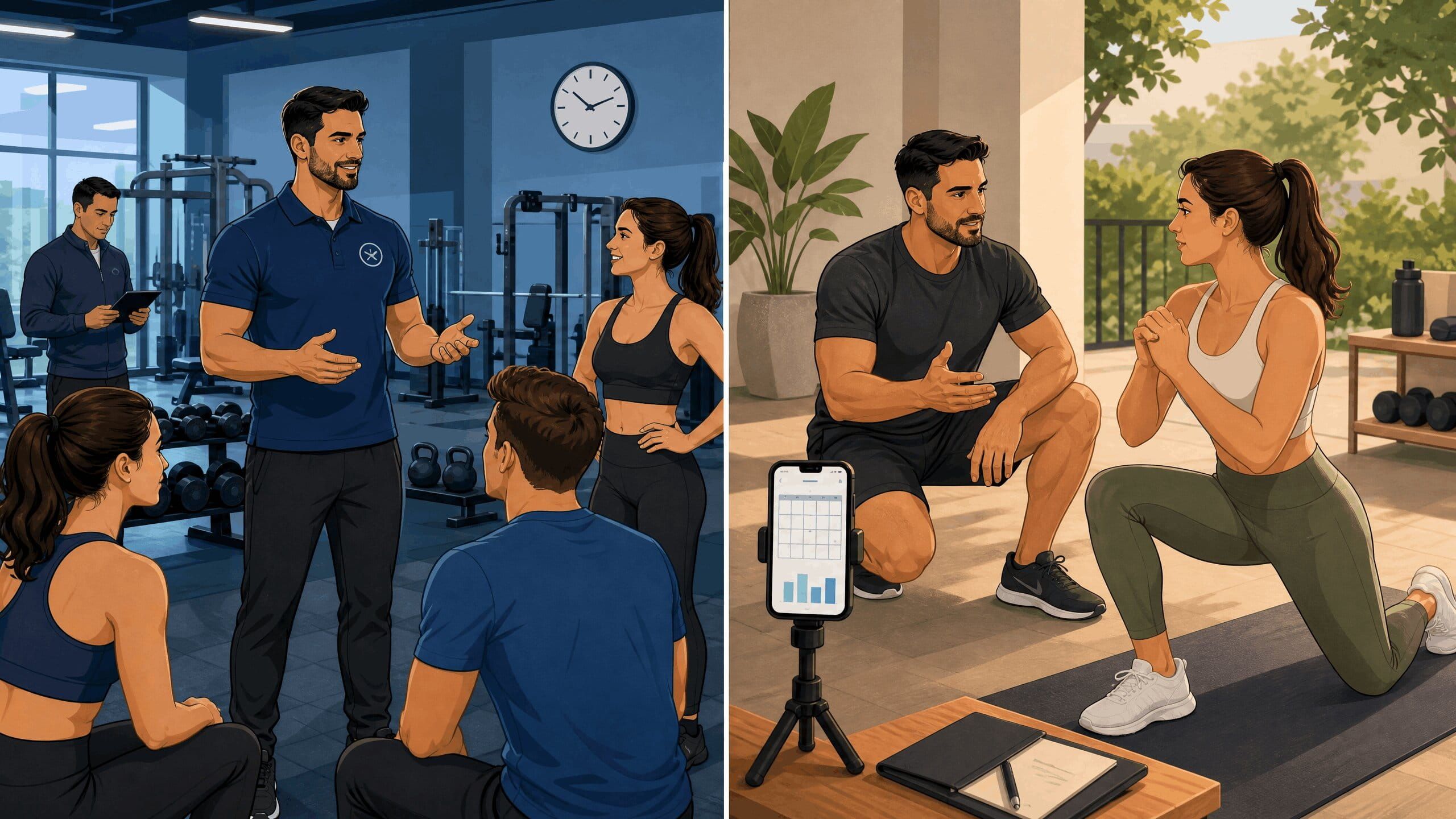 Ansat i fitnesscenter vs selvstændig personlig træner — sammenligning