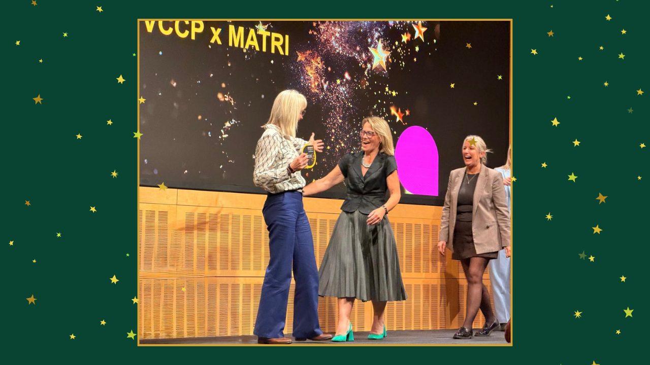MATRI Coaching and VCCP celebrating their Best Targeted Mental Wellbeing Campaign win at the This Can Happen Awards Global 2026. 