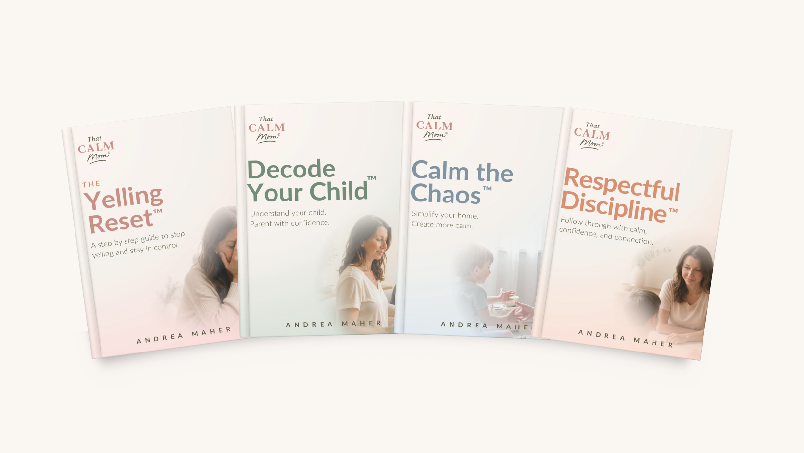 The Complete Calm Parent Bundle™ — book covers for The Yelling Reset™, Decode Your Child™, Calm the Chaos™, and Respectful Discipline™
