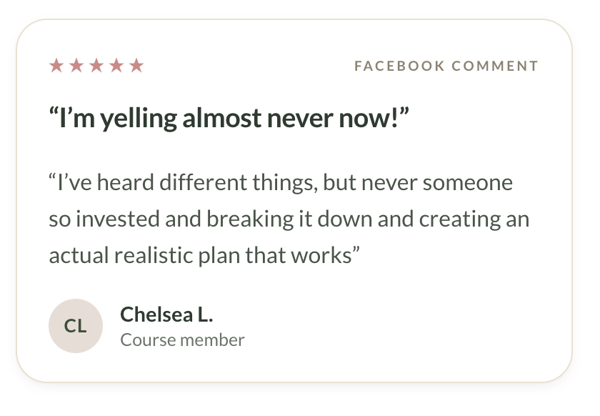 Parent testimonial message about The Yelling Reset