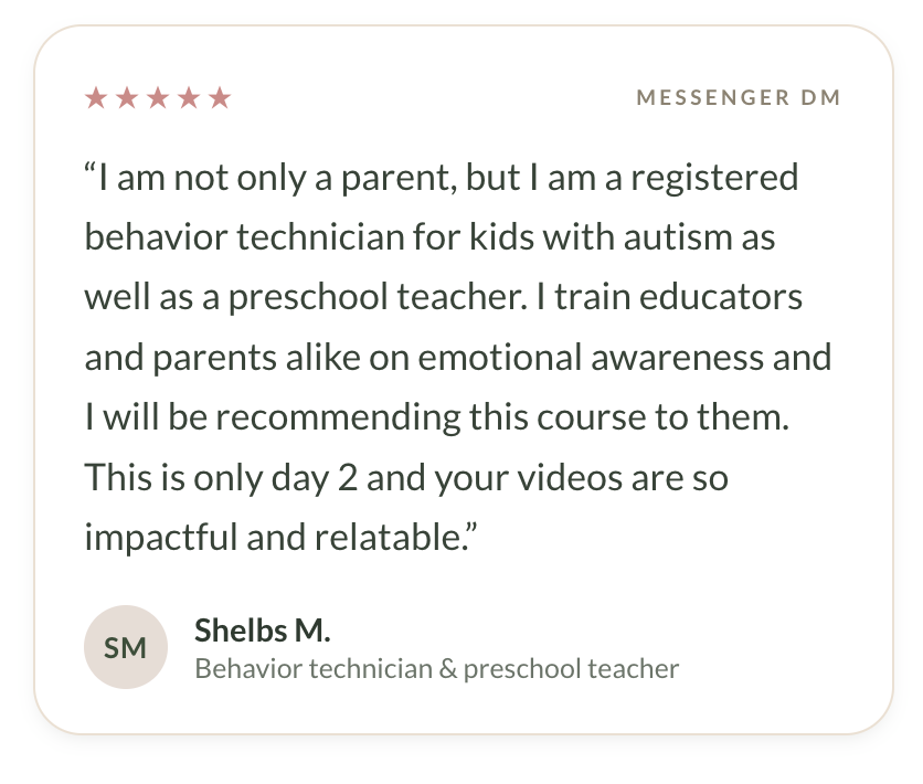 Parent testimonial message about The Yelling Reset