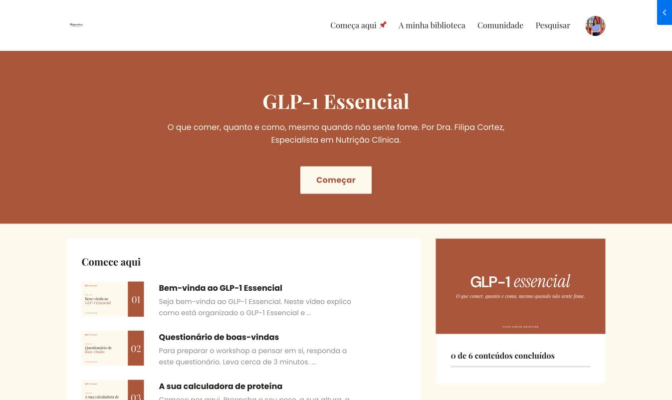 Página inicial do GLP-1 Essencial na área de membros