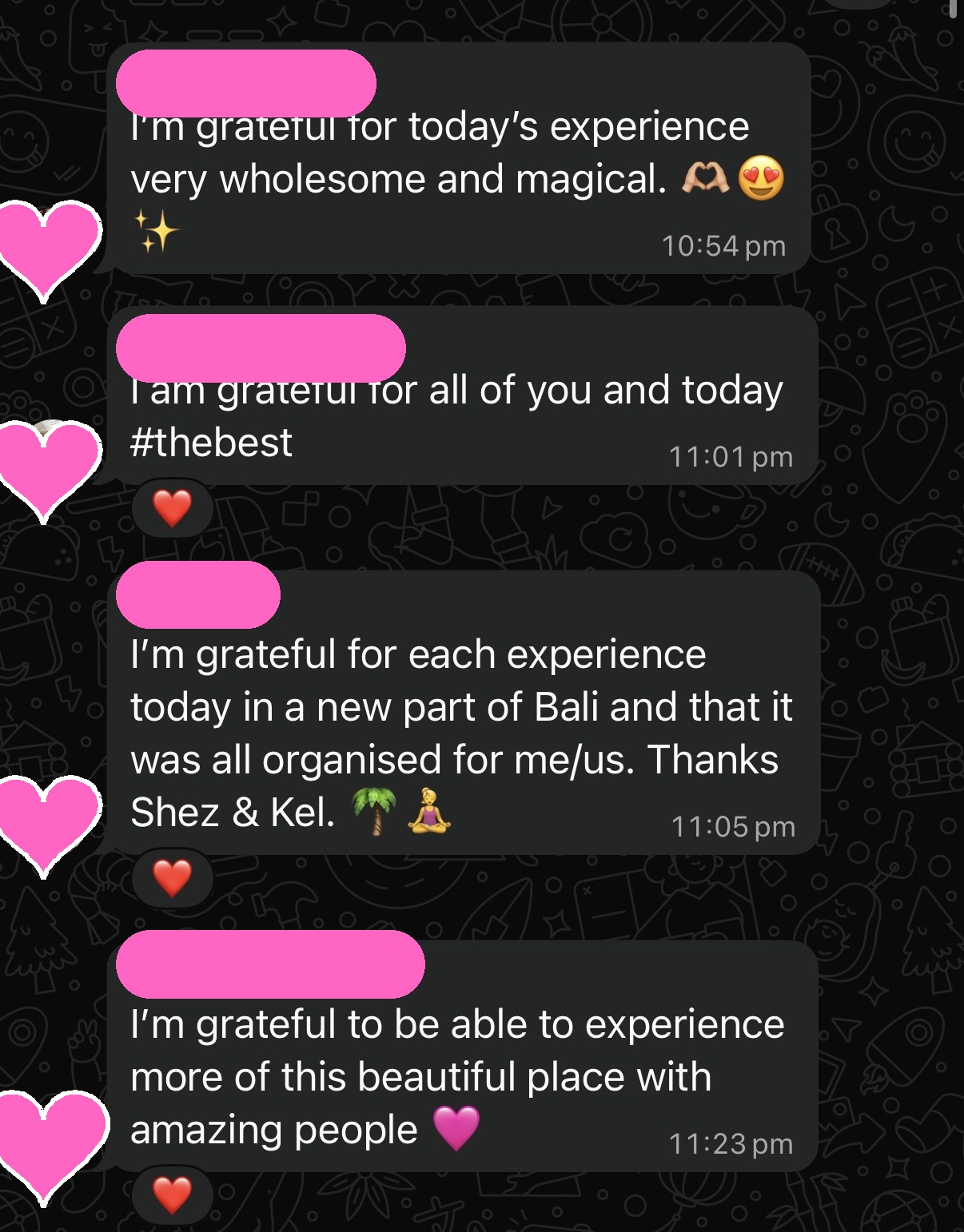 Guest message thanking Shez and Kell after RECHARGE Bali retreat