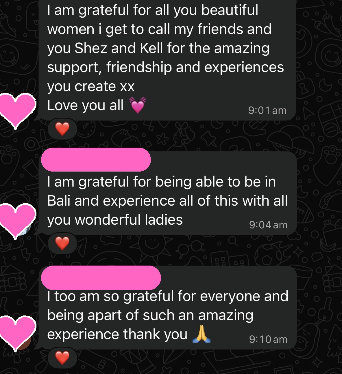 Guest message of gratitude sent during RECHARGE Bali retreat