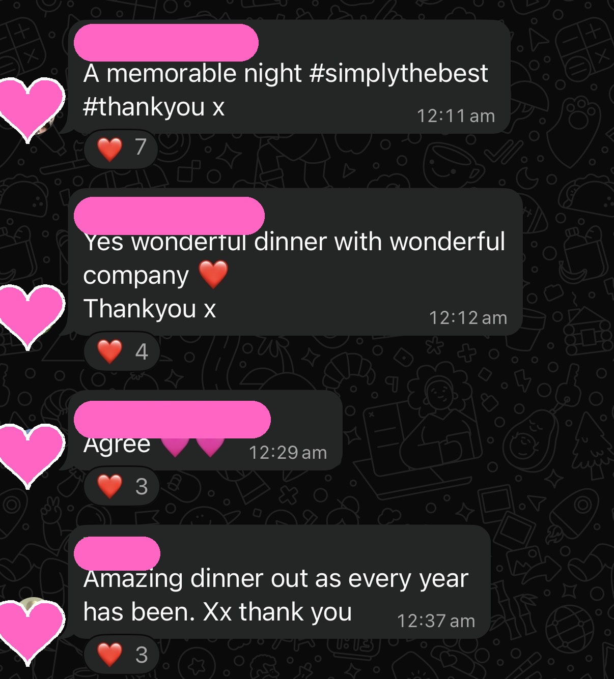 Guest thank you messages sent after RECHARGE Bali retreat dinner