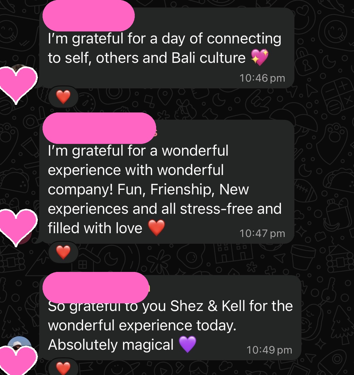 Guest messages of gratitude sent during RECHARGE Bali retreat