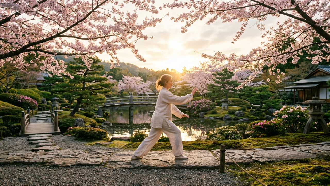 A woman practicing Tai Chi Gung