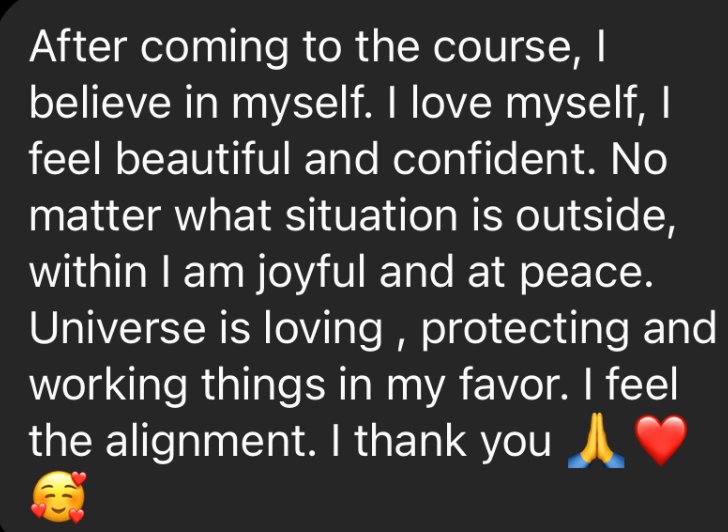 Client message about believing in herself and feeling confident