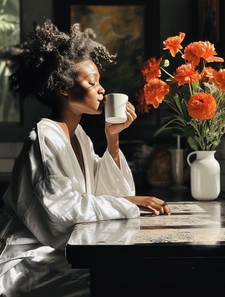 Slow morning with coffee and flowers