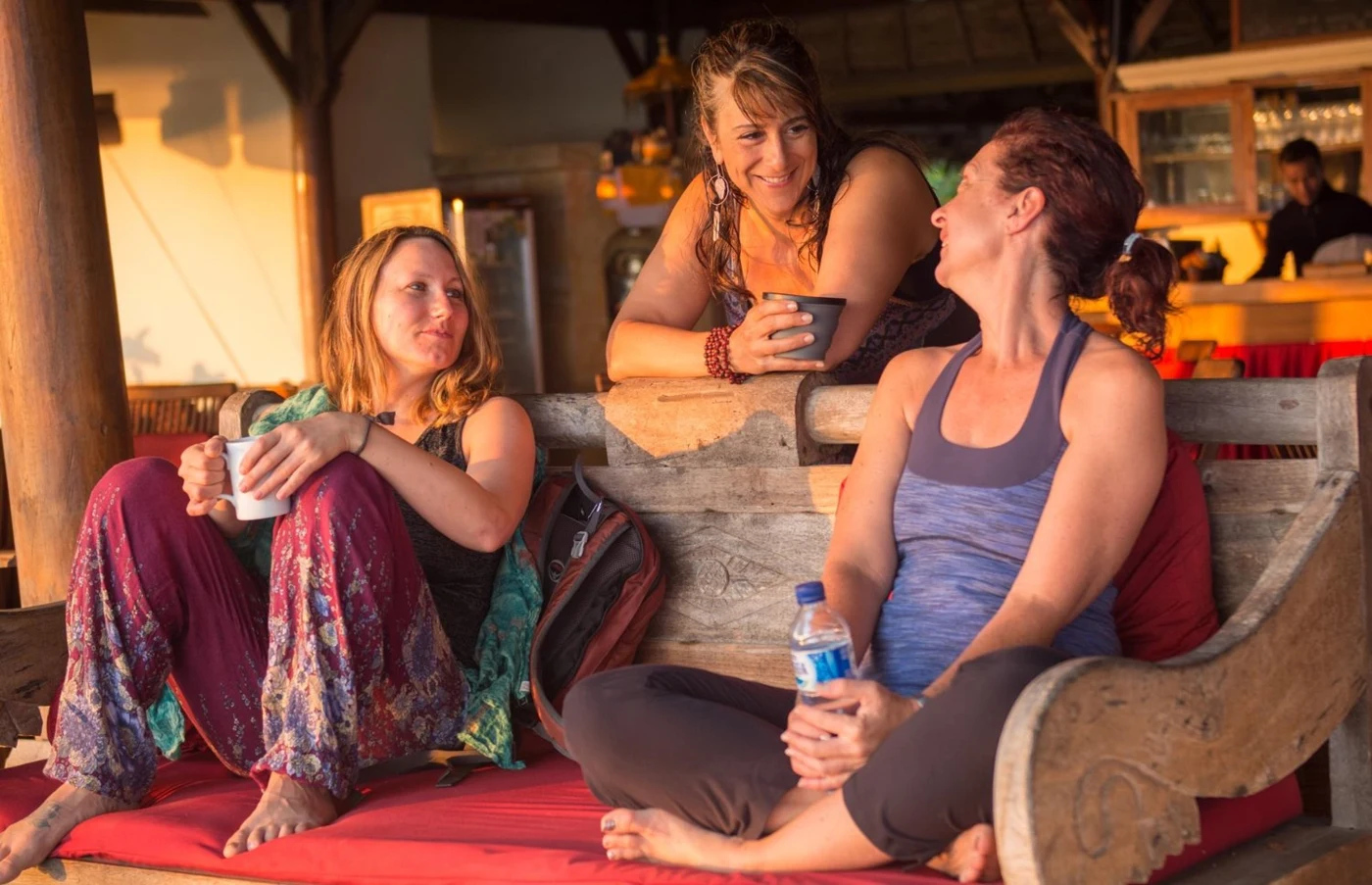 Friends sharing a relaxed moment during a BaDi in Bali retreat