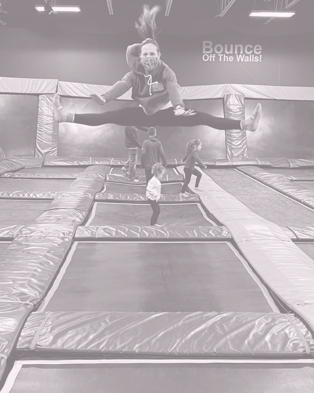 Angela jumping on a trampoline