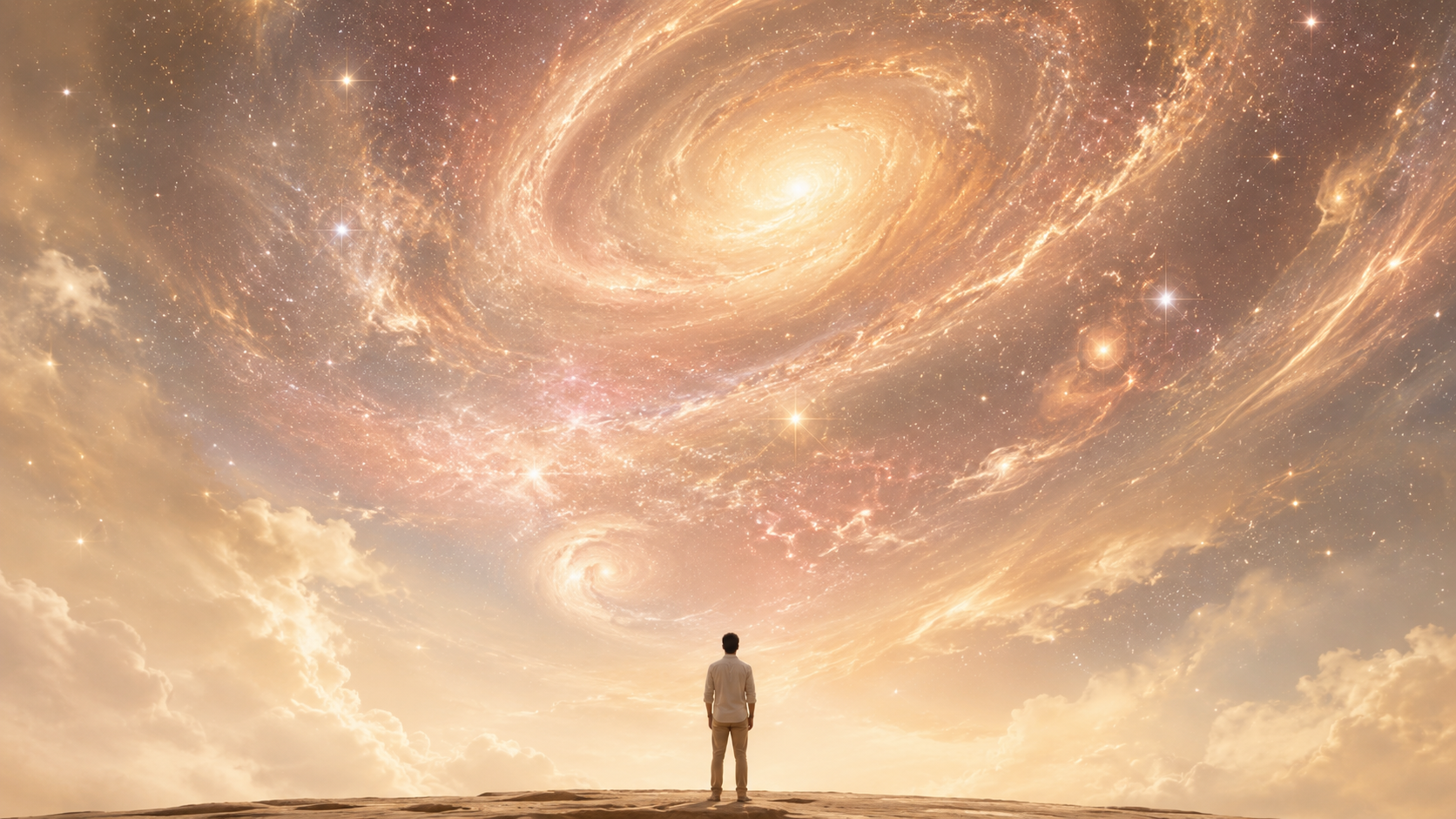 A man appearing as a small part of the vast multiverse