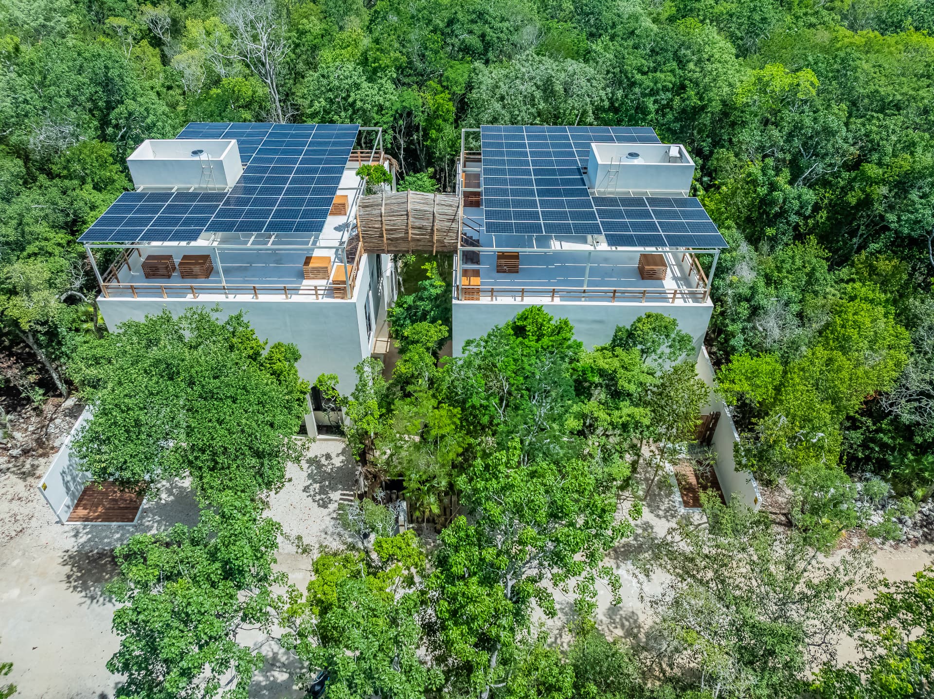 Aerial view of the two villas in the Tulum jungle