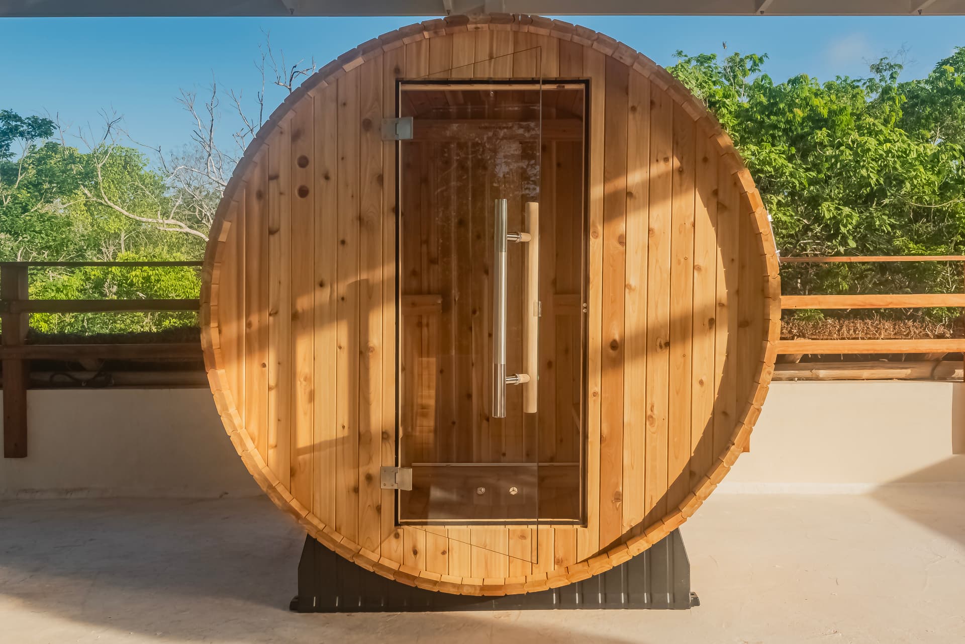 Cedar barrel sauna on the rooftop terrace