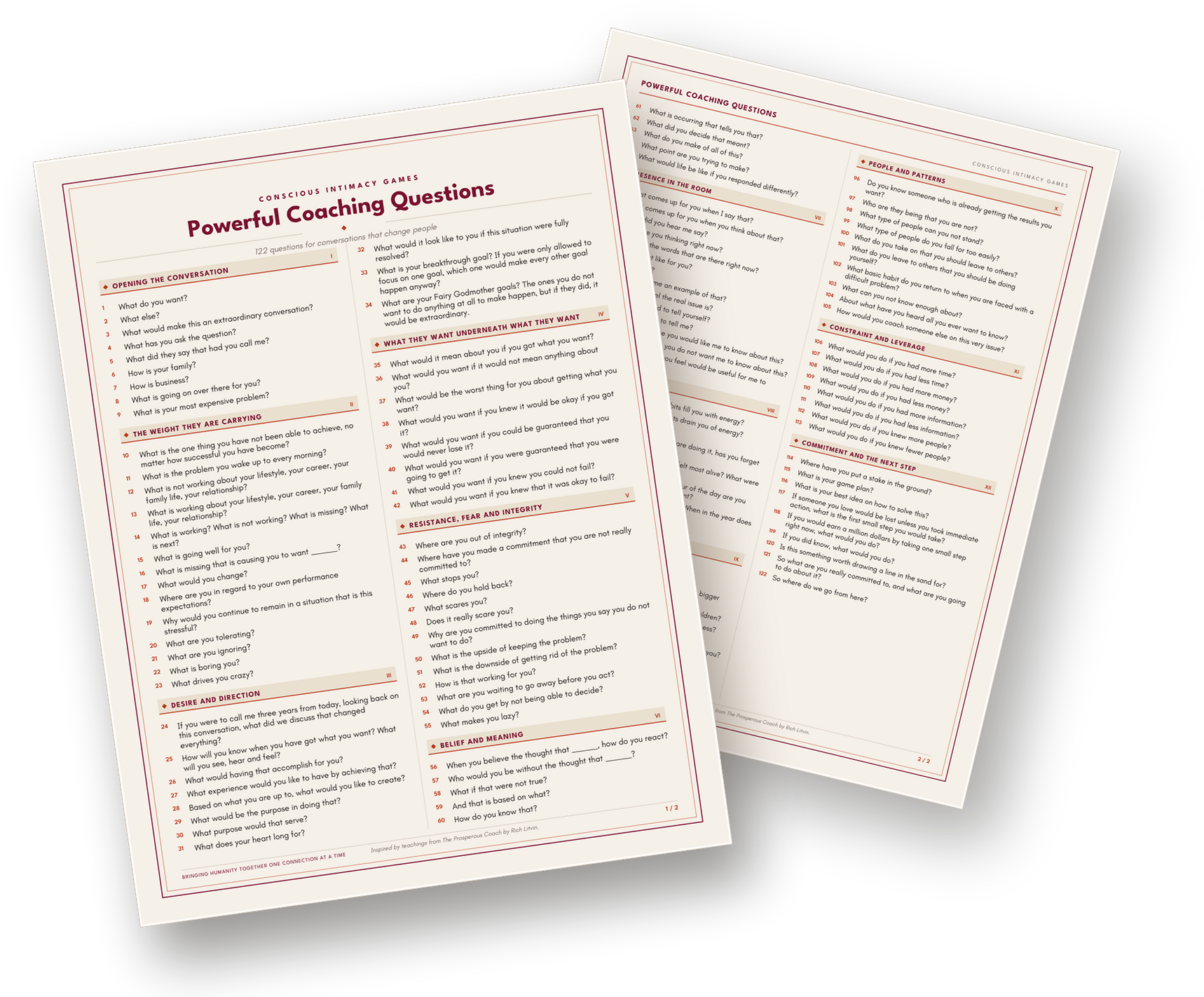 The 122 Powerful Coaching Questions reference sheet