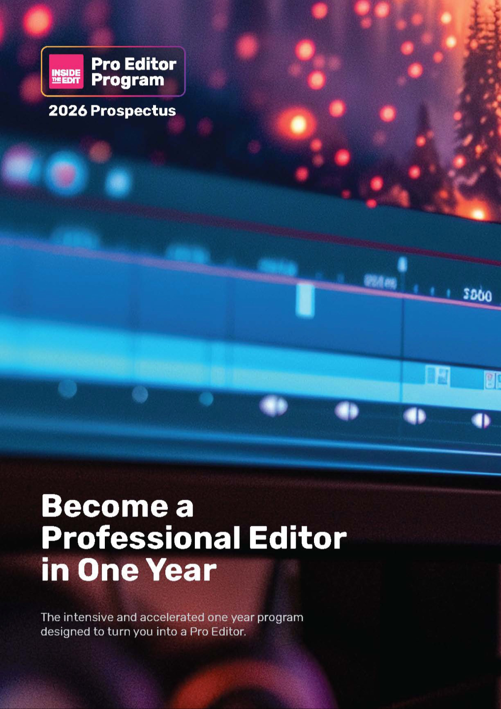 Cover of the Pro Editor Program prospectus with the title 'Become a Professional Editor in One Year' and the subheading 'The intensive and accelerated one-year program designed to turn you into a pro editor.