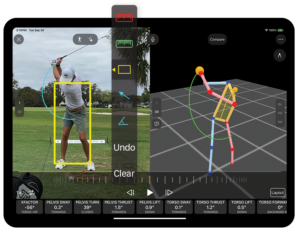 Swing analysis feedback shown on Onform