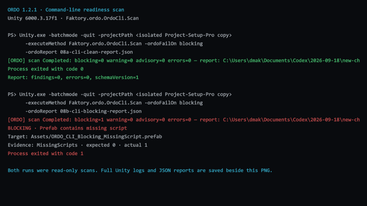 ORDO headless command-line scan output with exit codes