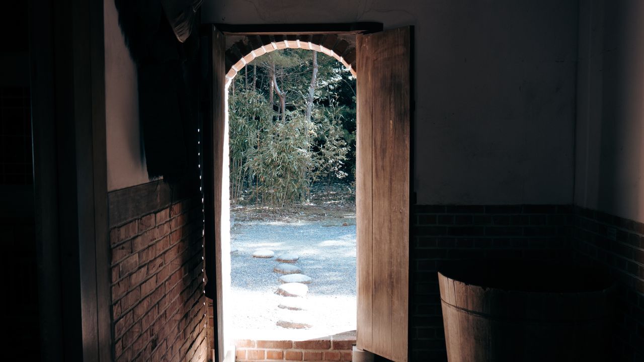 An open door with sunlight and stepping stones leading outside — finding a path to learn IFS as a coach