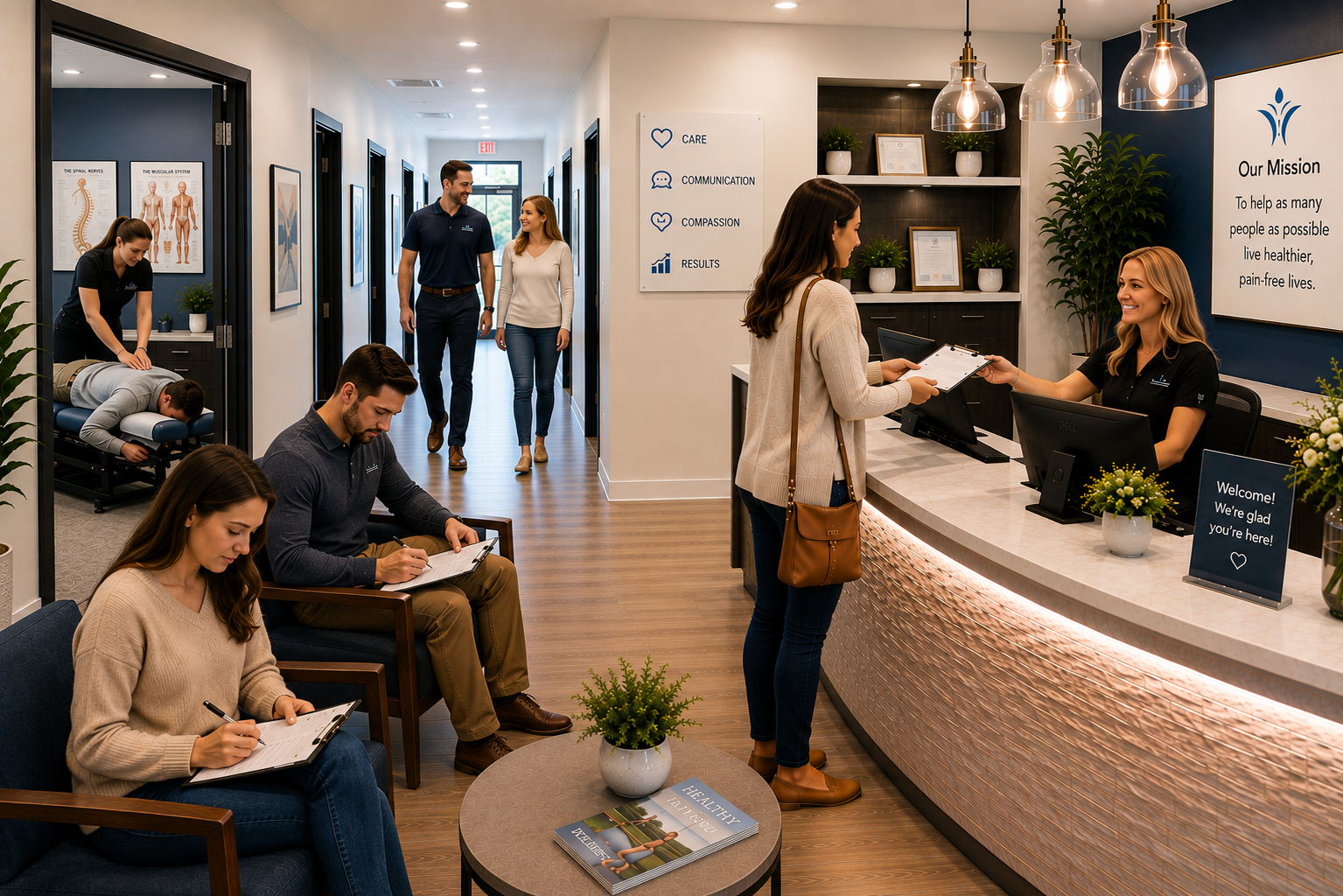 Front desk team creating an exceptional chiropractic patient experience