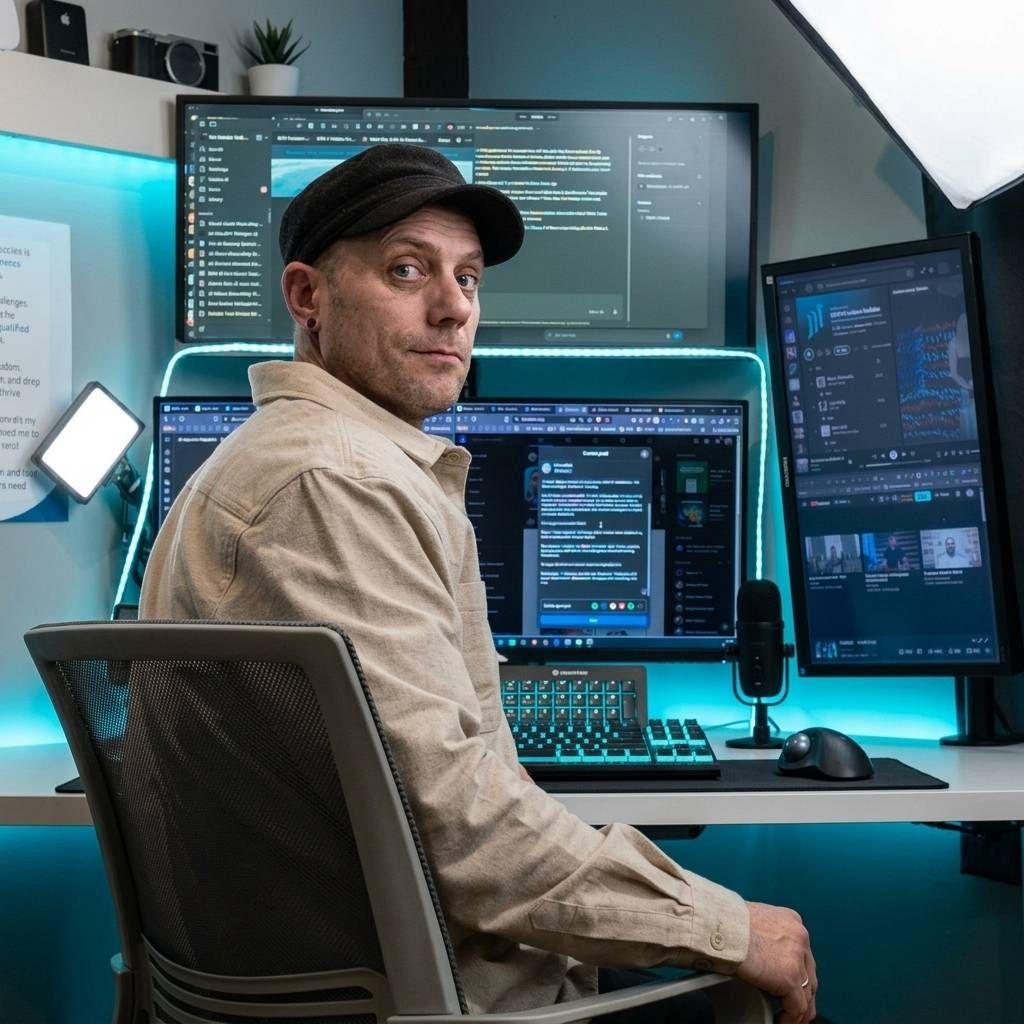 Joshua Hale at his command center desk