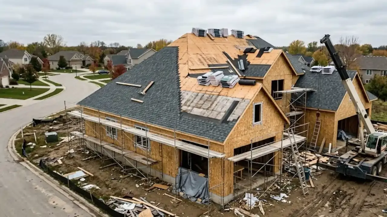 A picture of an under construction roof signifying roof demand