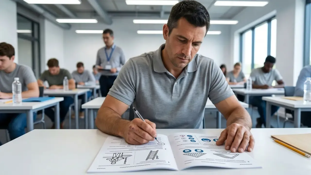 A candidate attending the OSHA sections on the Illinois roofing exam