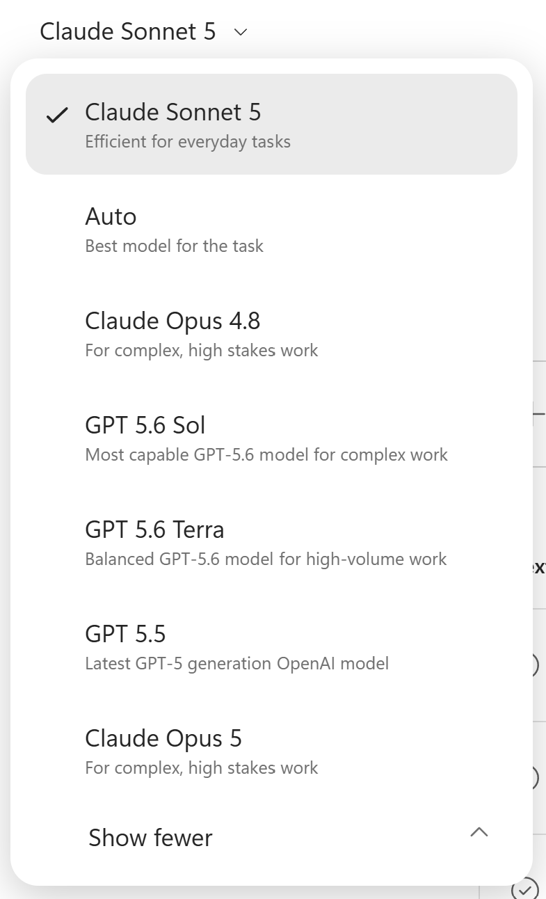 Copilot Cowork LLM Model Picker Copilot Cowork LLM Model Picker
