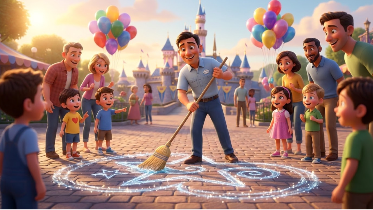 Disney cast member creating magical moment with park guests