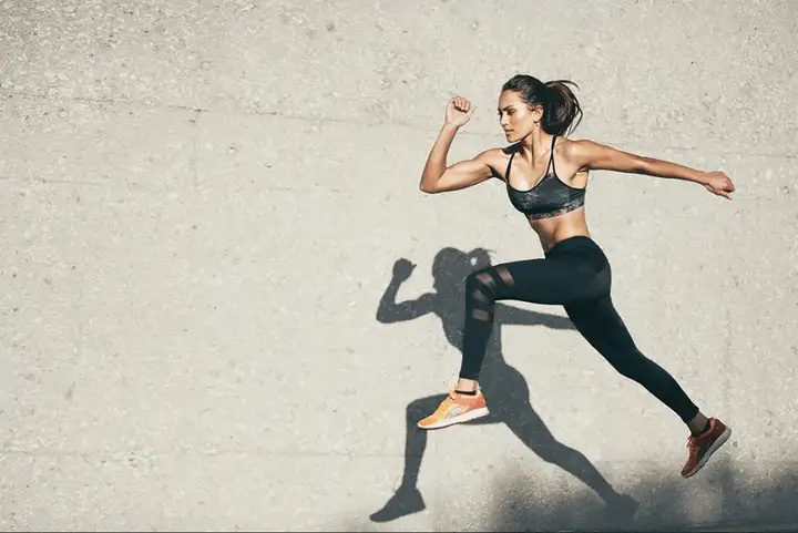 Before and after: bold text placed behind a jumping athlete, with matching shadows