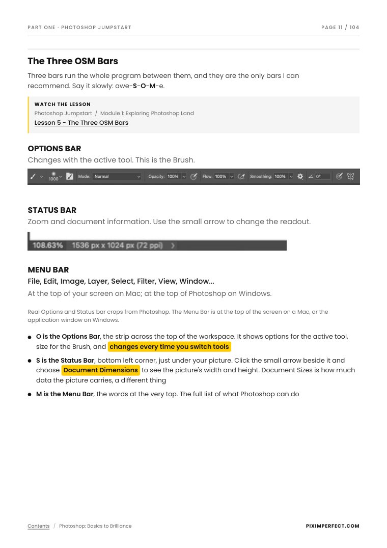 Page 11: the three bars of the Photoshop workspace