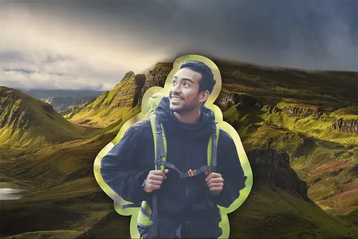 Before and after: a hiker's colors matched to a landscape