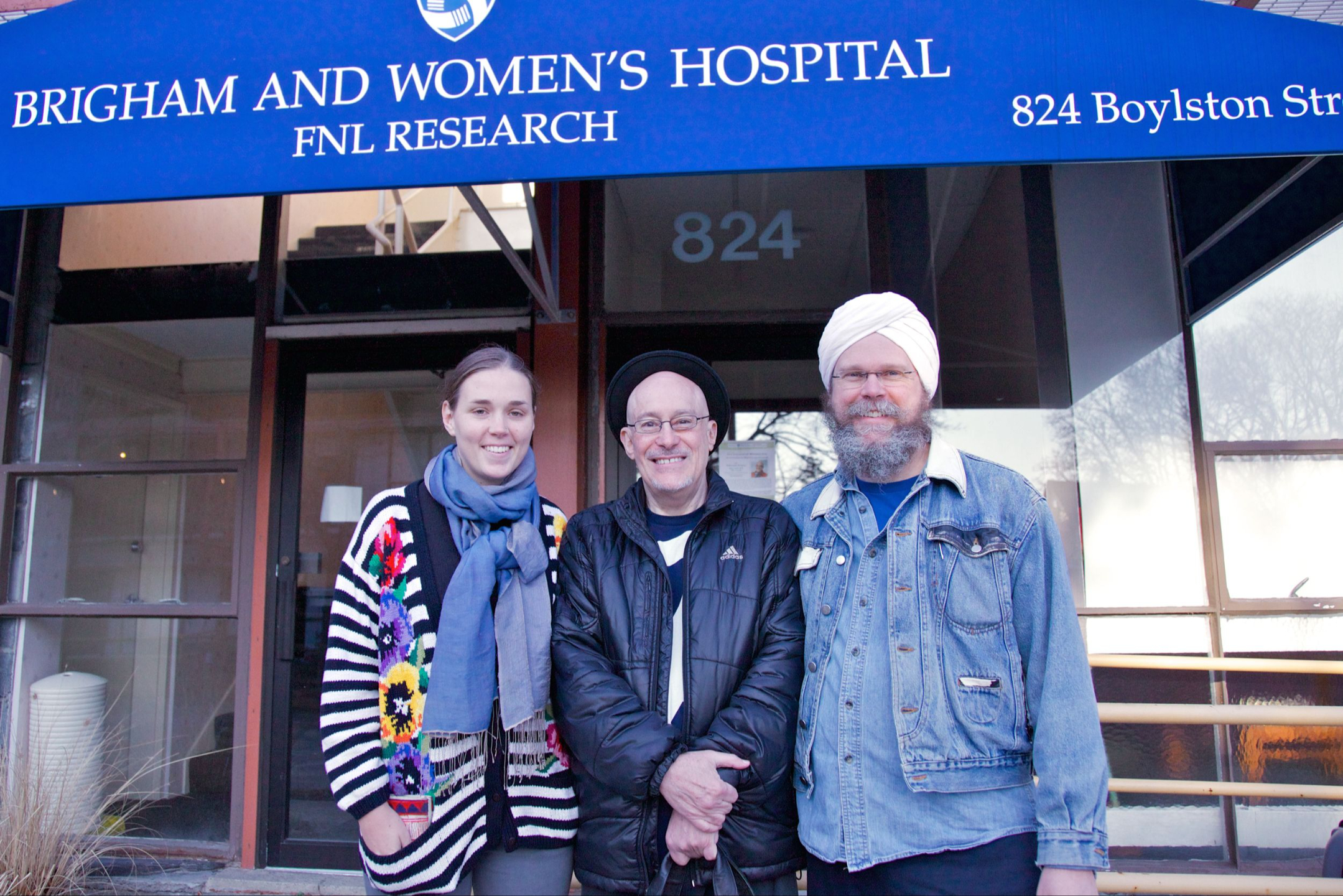 With my daughter Gurushabd and Shinzen in front of the Functional Neuroimaging Laboratory                                                                                                              and meditation hall, formerly used by Herbert Benson when he was studying the relaxation response.