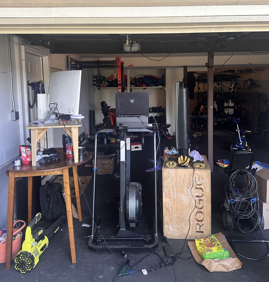 Mike's bike desk setup in his garage