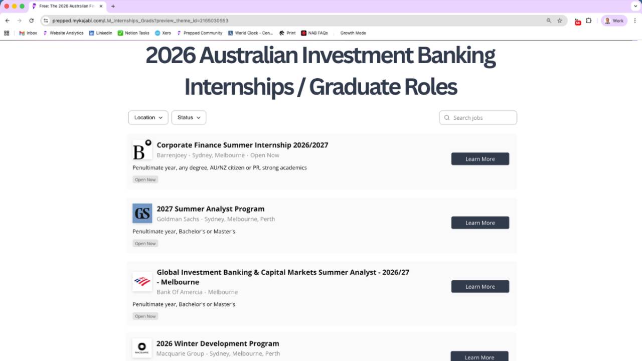 Free: The 2026 Australian Finance Internship Tracker