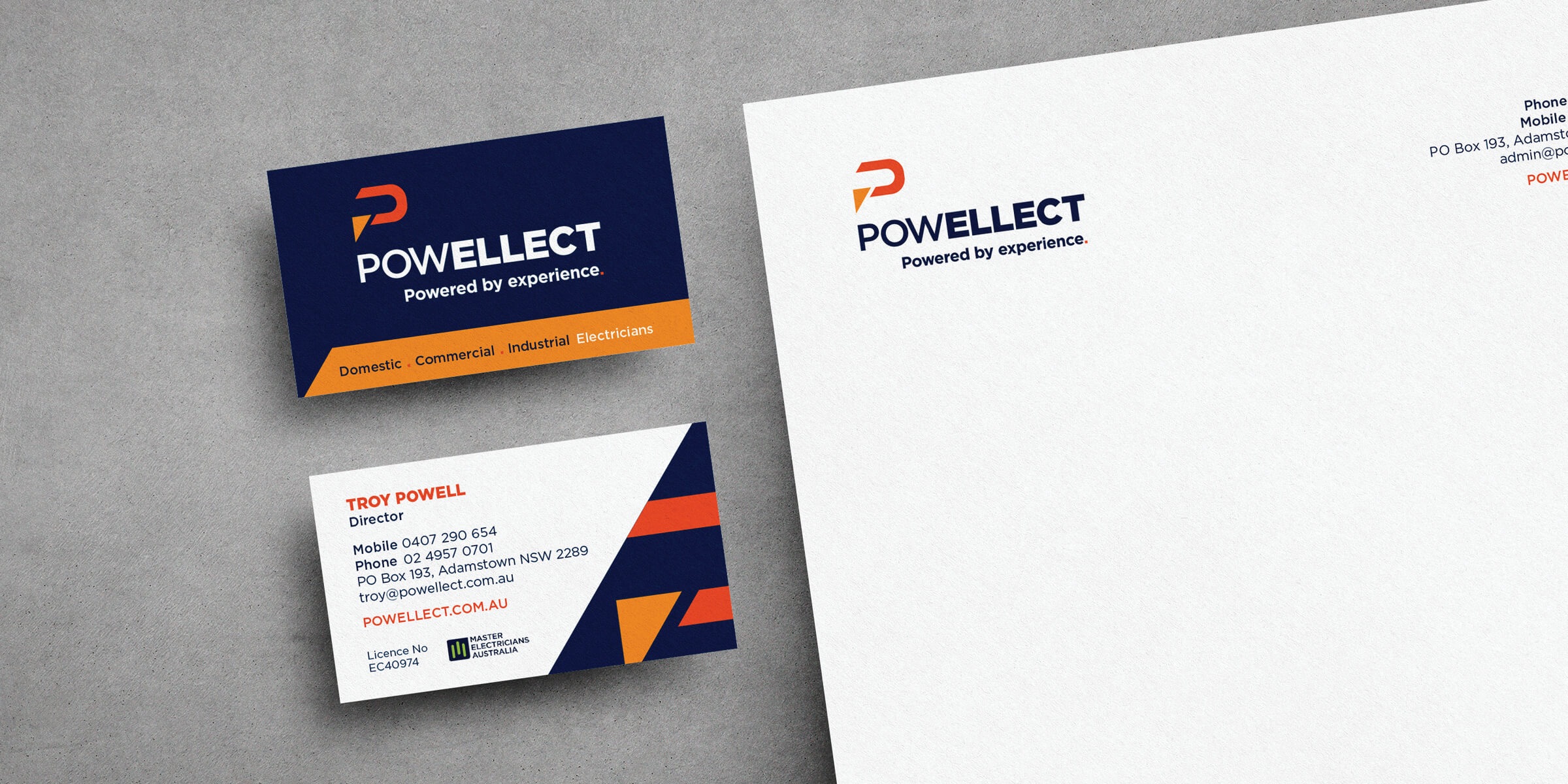Powellect Electrical Logo Design and Business Card and Letterhead Printing