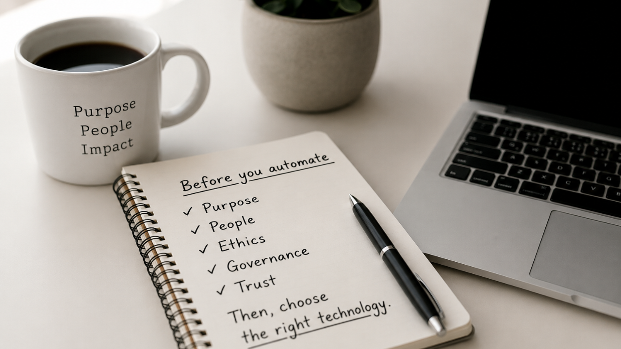 Purposes and people first. Technology second.