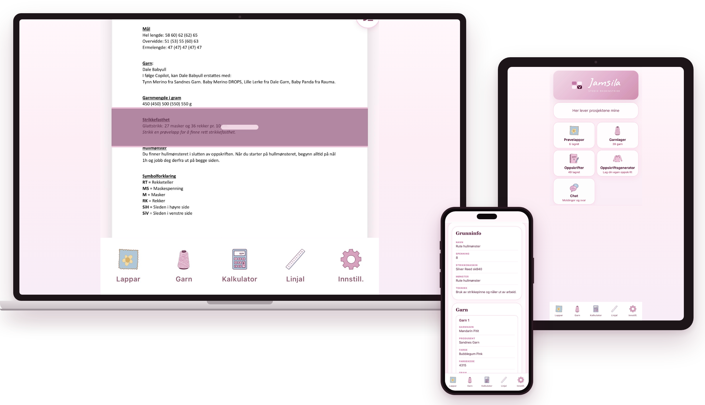 Jamsila på bærbar PC, iPad og telefon