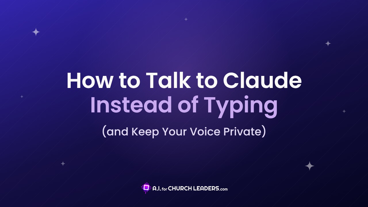 Headline on a purple background: How to Talk to Claude Instead of Typing, and Keep Your Voice Private