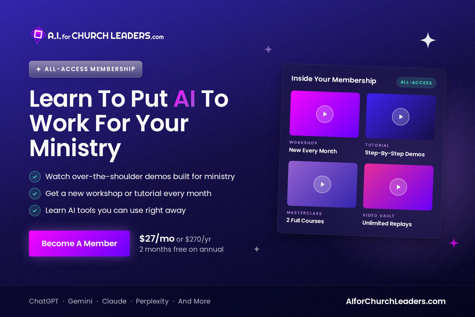 All-Access Membership at AIforChurchLeaders.com: learn to put AI to work for your ministry